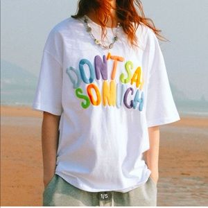 Oversized tee...raised textured lettering